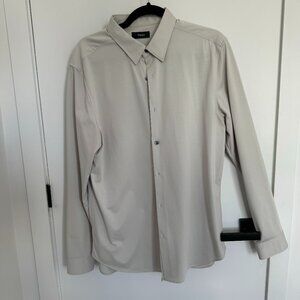 Theory Light Grey Button Up Dress Shirt Large Stretch Long Sleeve